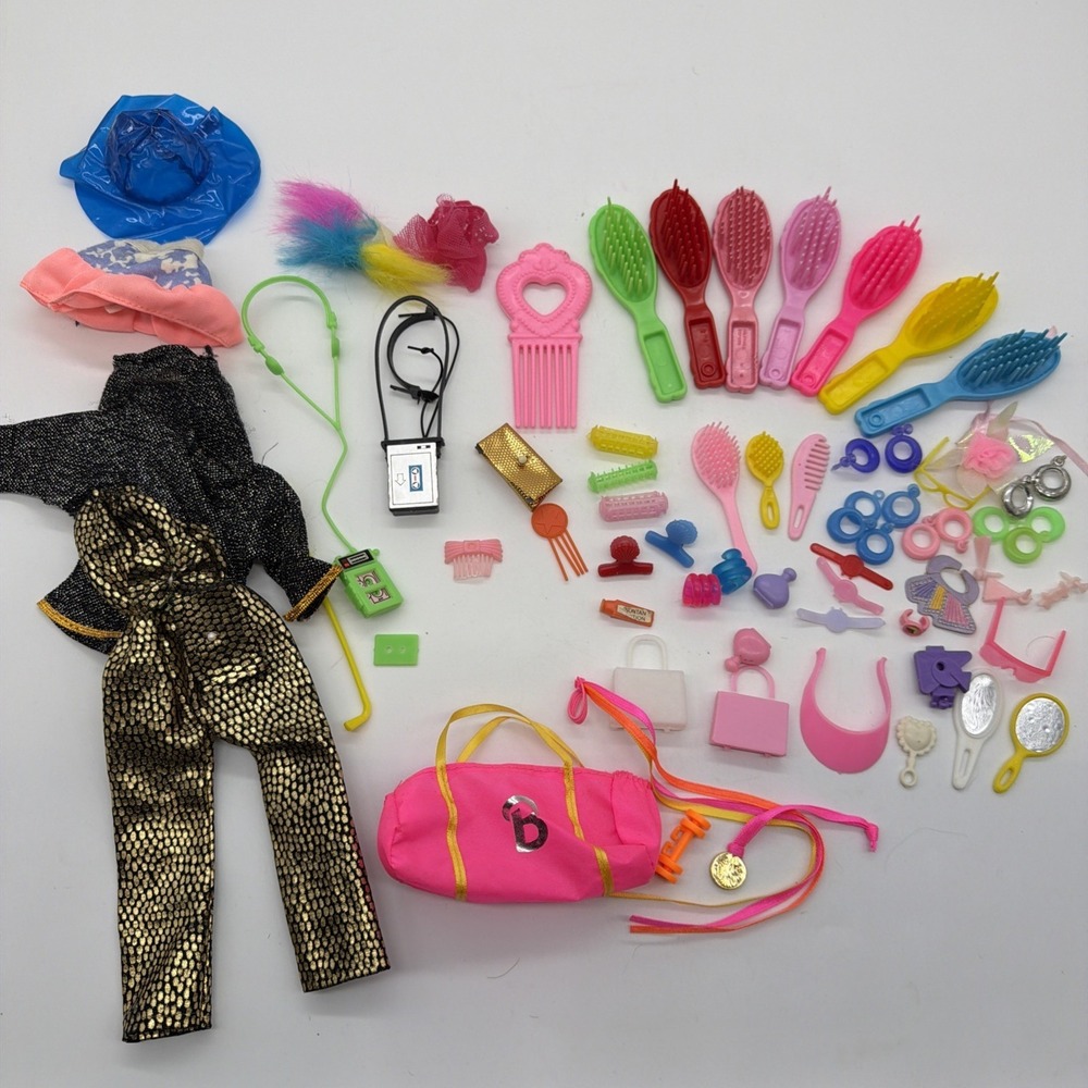 VTG Barbie 80s 90s Clothes & Accessories Lot Brushes Clothes Earrings Walkman